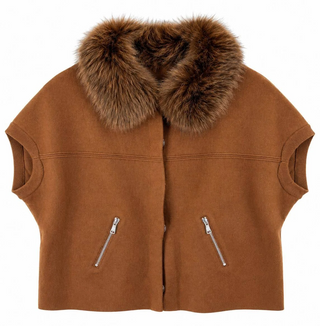 Faux Fur Trim Cardigan - Pecan - S/M