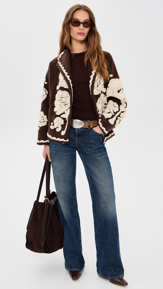 Flowers Brown Coat - XS