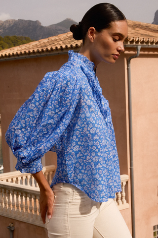 Ruffle Front Button Blouse