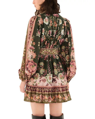 Flowering Garden Tree Green Mini Dress