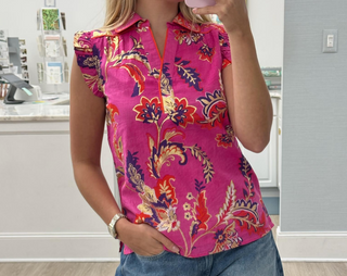 Kendra Feathered Floral Pink Gold