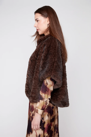 Knit faux fur short sleeve jacket
