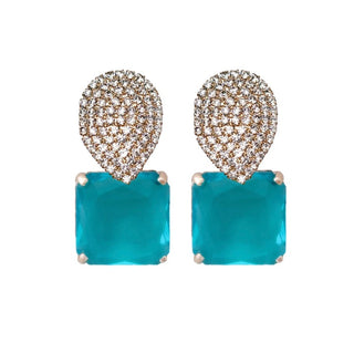 Turquoise Retro Pave Crystal Gum Drop Earrings