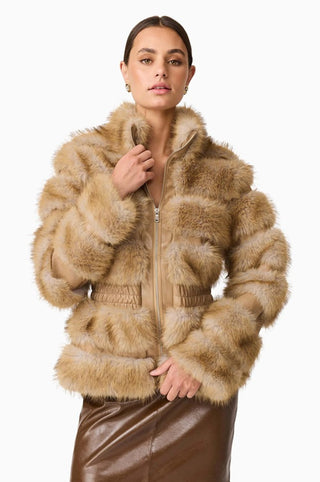 Aisling Faux Fur and Leather Jacket Taupe