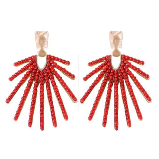Red Sunburst Statement Drop Earrings