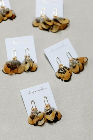 Quail Feather Fall Statement Tassel Earrings