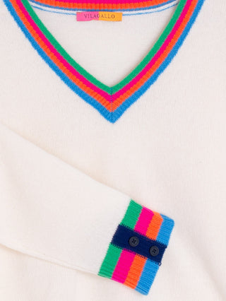 V Neck Ecru Multicolor