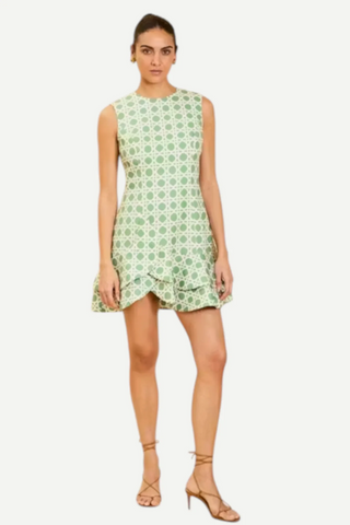 Brigid Mini Dress Evergreen Lattice