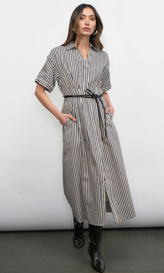 Vanisa Stripe Midi Shirt Dress Navy