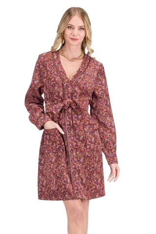 V-Neck Button Trimmed Dress