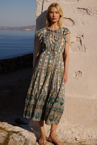 Cinched Flirty Midi Taj Blue