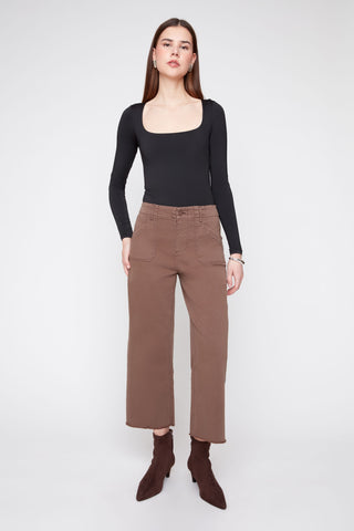 Patch Pocket Raw Hem Pant Chocolate