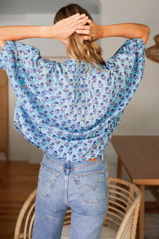 Mandarin Collar Top - Little Marigolds Danube Organic - O/S