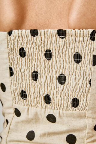 Polka Dot Linen Strapless Dress