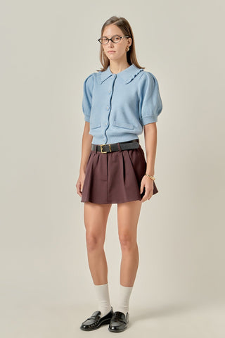 Ruffled Collar knit cardigan Slate Blue