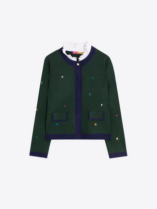 Embroidered Navy Cardigan With Ribbon