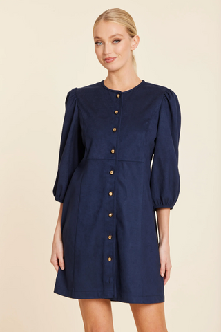 Faux Suede Navy gold Button Dress