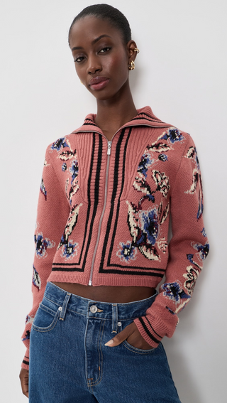 Floral Beauty Tapestry Blush Pink Knit Cardigan