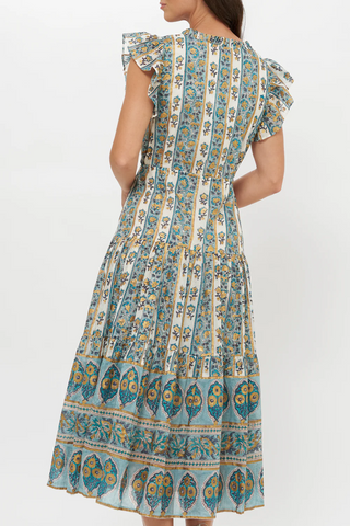 Cinched Flirty Midi Taj Blue