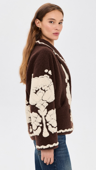 Flowers Brown Coat - XS