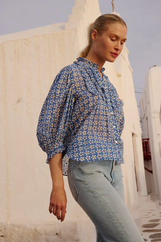 Ruffle Front Button Blouse
