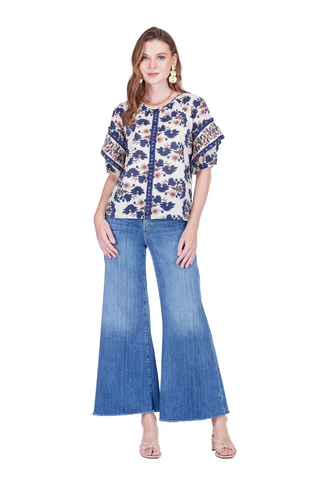 Pleated Sleeve Peasant Top