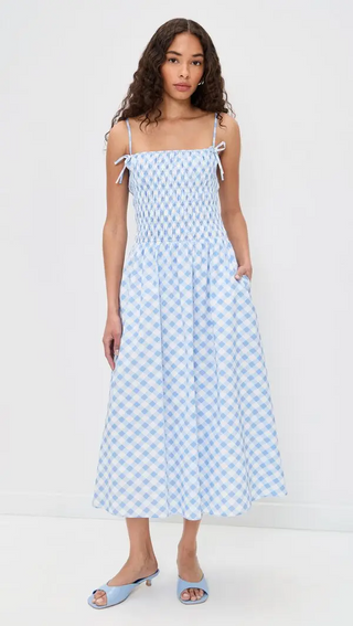 Checked Smocked Midi Dress
