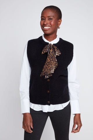 Leopard tie sweater vest Black