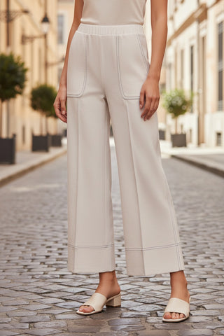 Wide-Leg Ecru Trousers