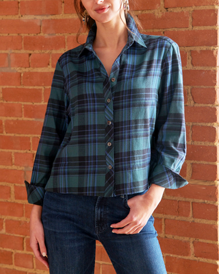 Eugenie shirt-brushed teal plaid