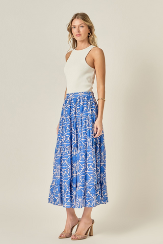 Print Midi Skirt Blue