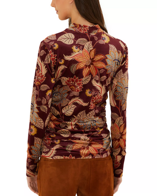 Delhi Floral Burgundy Velvet Jersey Blouse - S