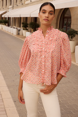 Ruffle Front Button Blouse Aster Pink - XS