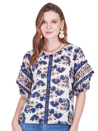 Pleated Sleeve Peasant Top