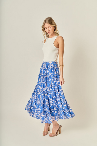 Print Midi Skirt Blue